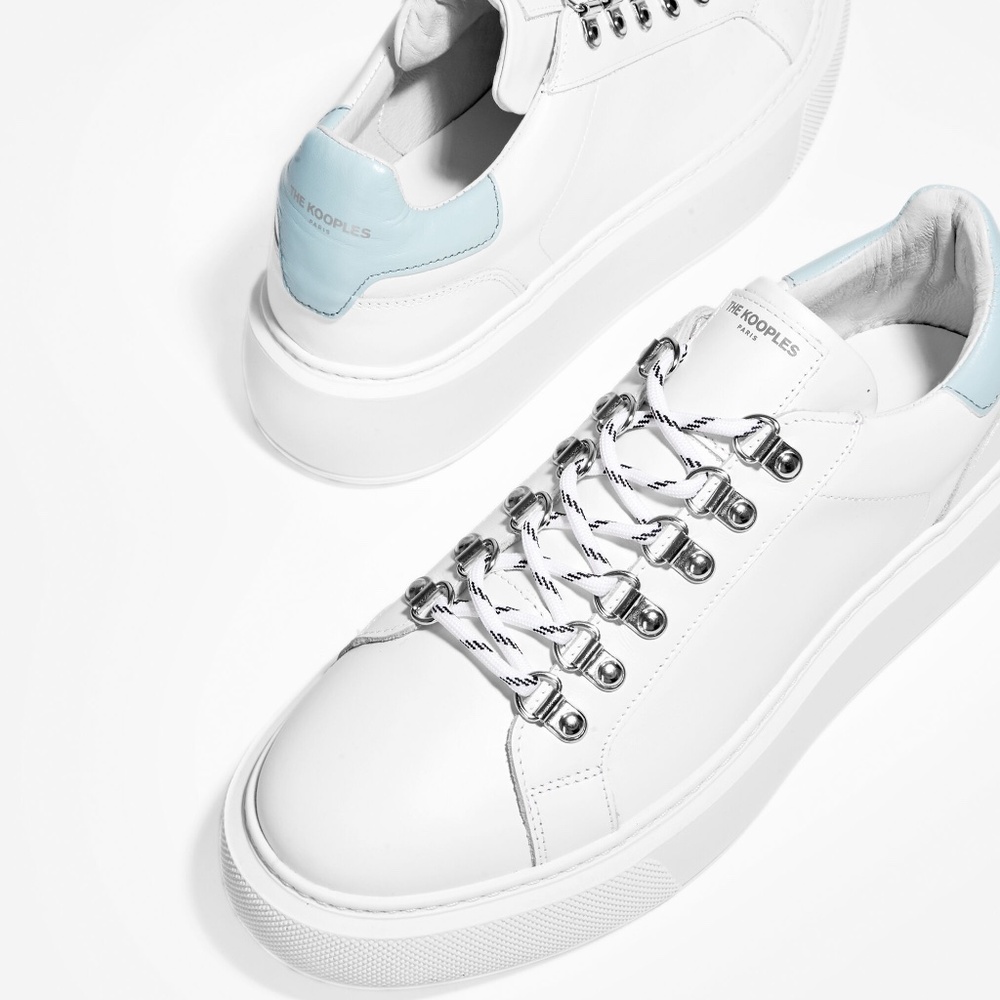 The Kooples Women's White Eyelet-detail Leather Trainers Sneakers - Sz 40